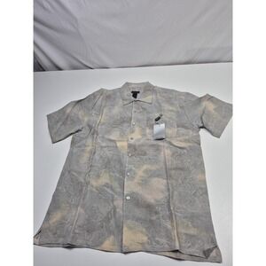 VTG Prestige Shirt Mens L Silver Floral Linen Short Sleeve Button Up Casual